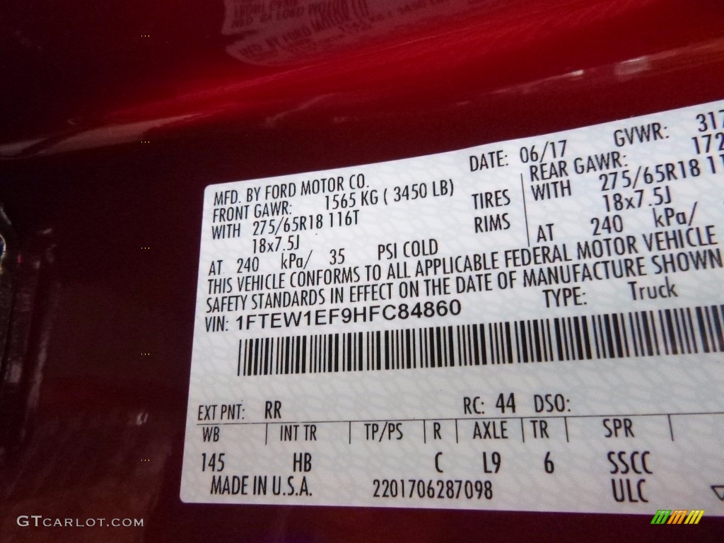 2017 F150 XLT SuperCrew 4x4 - Ruby Red / Black photo #14