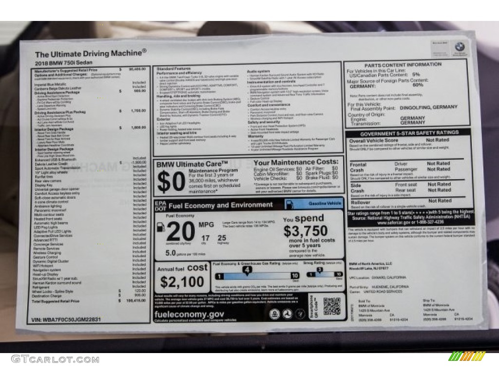 2018 7 Series 750i Sedan - Imperial Blue Metallic / Canberra Beige photo #10