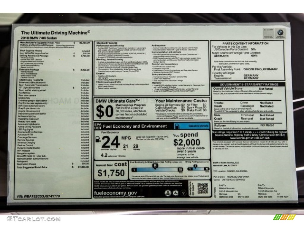 2018 7 Series 740i Sedan - Black Sapphire Metallic / Ivory White/Black photo #10