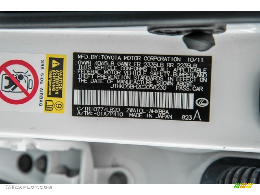 2012 CT 200h Hybrid Premium - Starfire White Pearl / Black photo #20