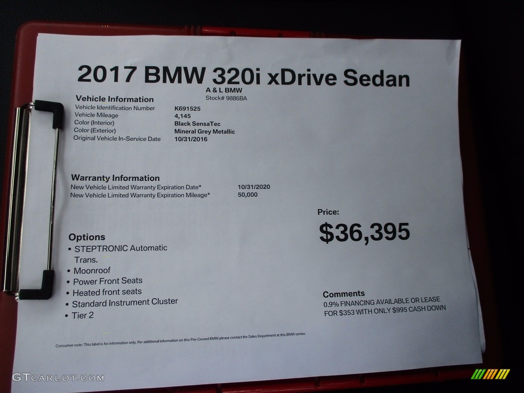 2017 3 Series 320i xDrive Sedan - Mineral Grey Metallic / Black photo #11