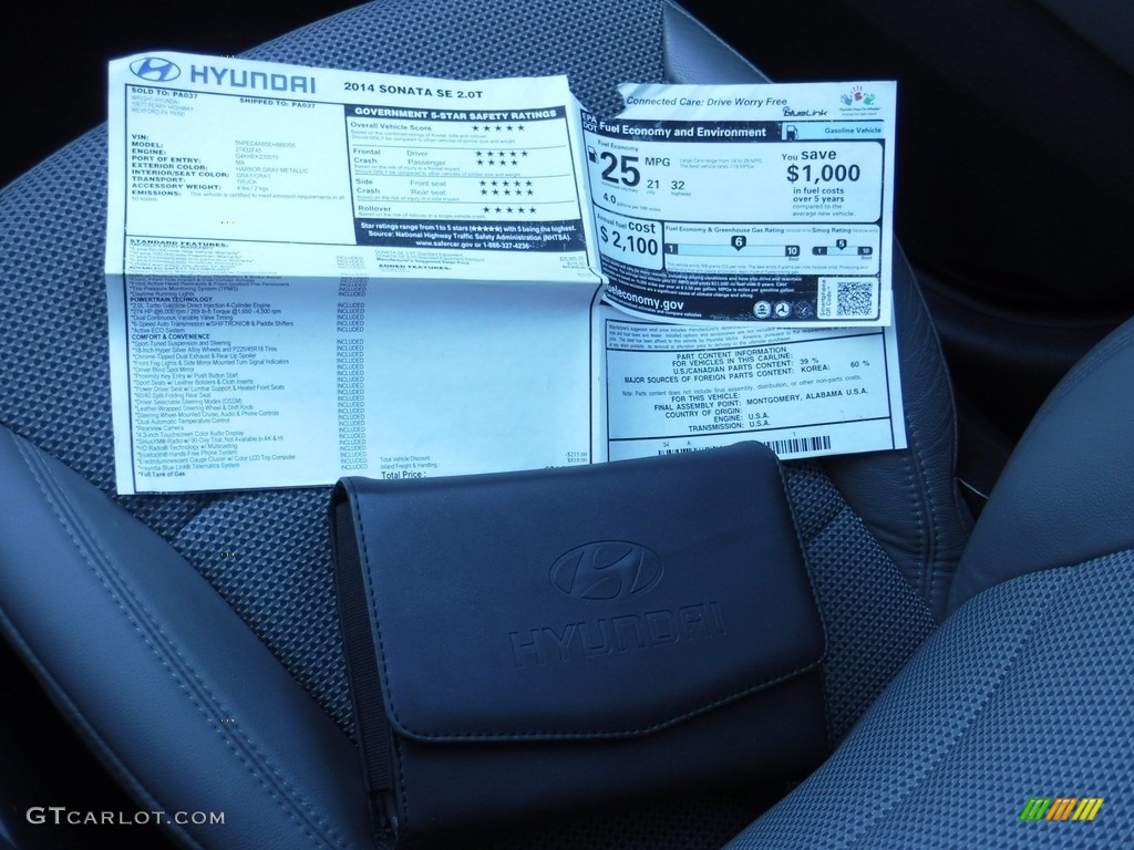 2014 Sonata SE 2.0T - Harbor Gray Metallic / Gray photo #23
