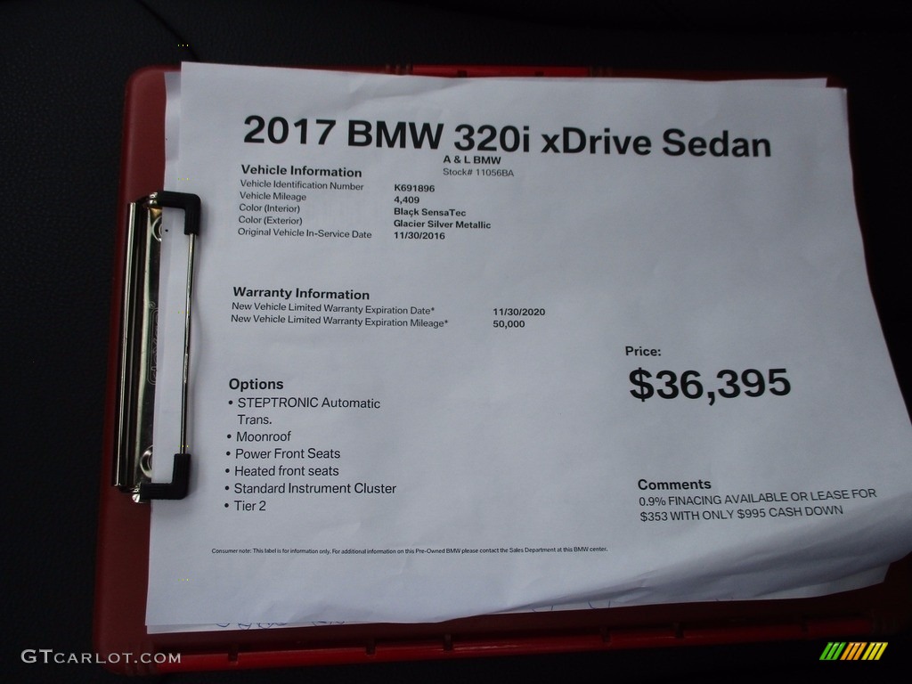 2017 3 Series 320i xDrive Sedan - Glacier Silver Metallic / Black photo #11