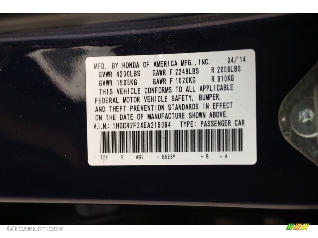 2014 Accord LX Sedan - Obsidian Blue Pearl / Gray photo #19