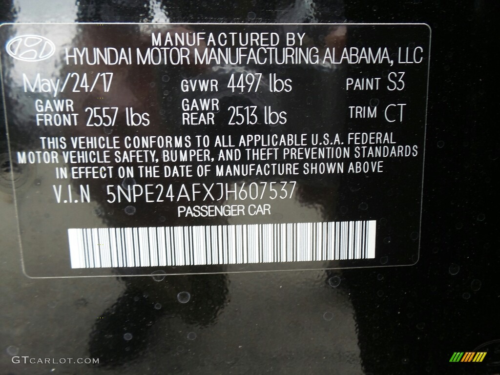 2018 Sonata Color Code S3 for Phantom Black Photo #121515443