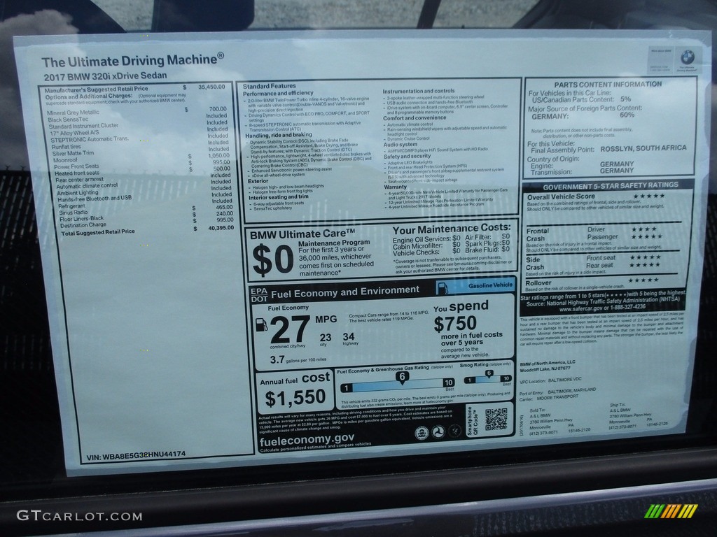 2017 3 Series 320i xDrive Sedan - Mineral Grey Metallic / Black photo #9