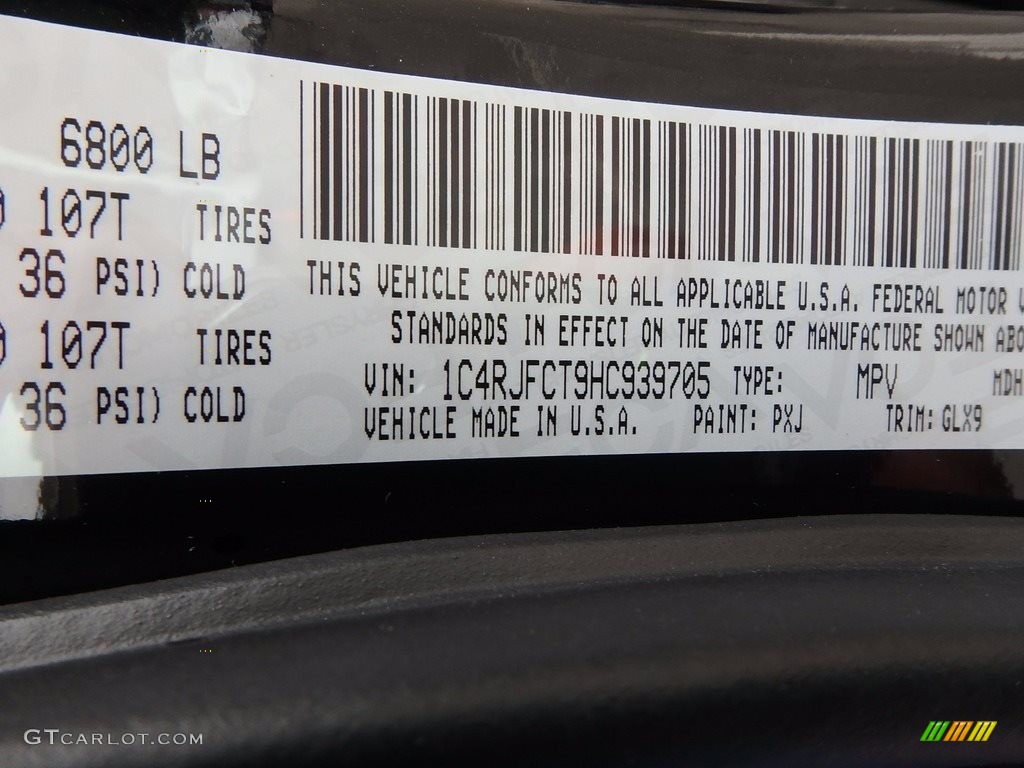 2017 Grand Cherokee Color Code PXJ for Diamond Black Crystal Pearl Photo #121524644