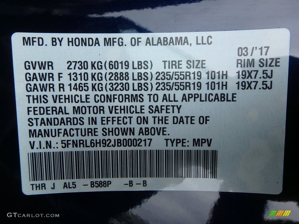 2018 Honda Odyssey Elite Color Code Photos