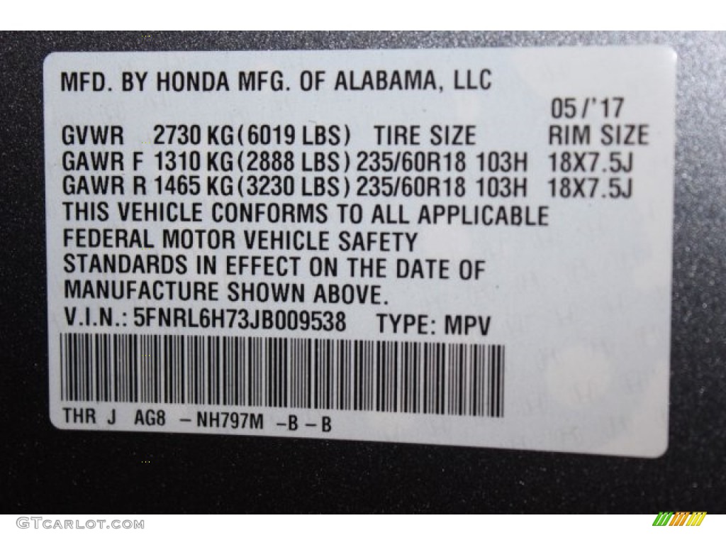 2018 Odyssey Color Code NH797M for Modern Steel Metallic Photo #121530306