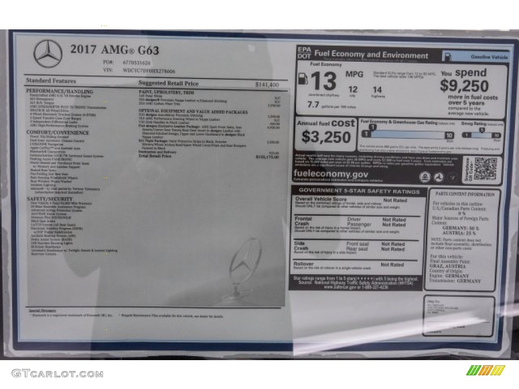 2017 Mercedes-Benz G 63 AMG Window Sticker Photo #121536704