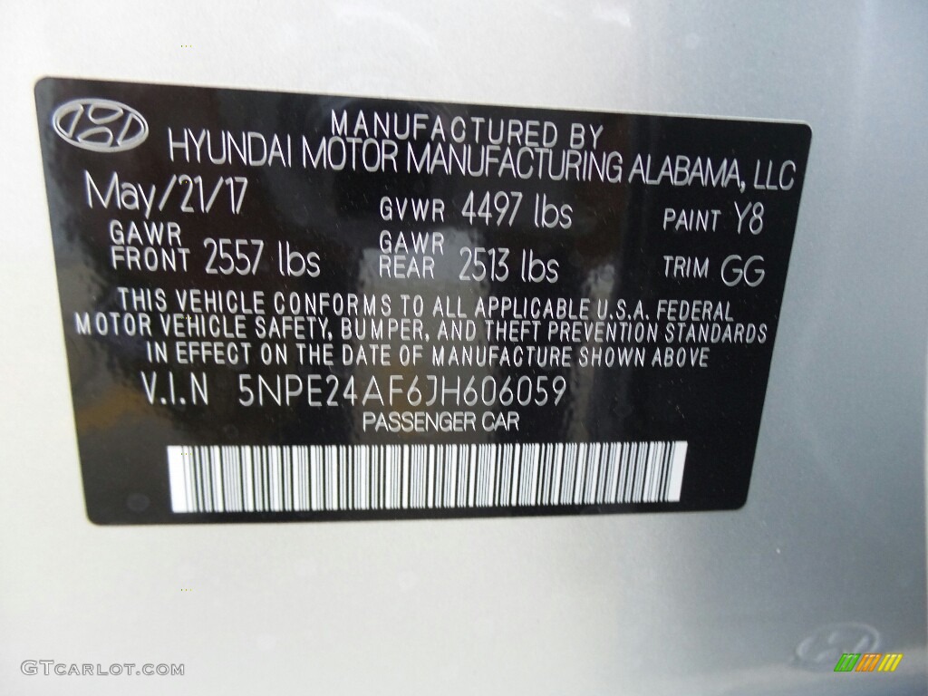 2018 Sonata Color Code Y8 for Symphony Silver Photo #121566298