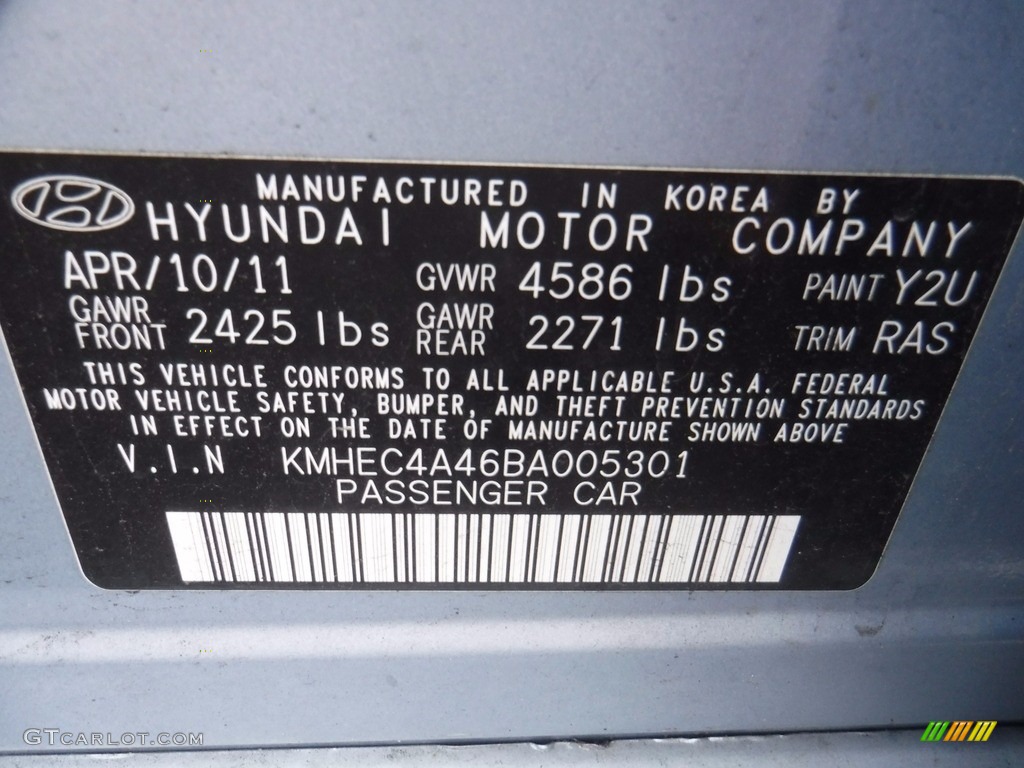 2011 Sonata Hybrid - Blue Sky Metallic / Gray photo #24