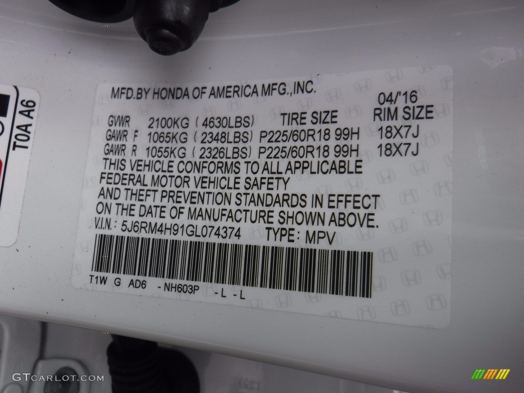 2016 CR-V Touring AWD - White Diamond Pearl / Beige photo #31