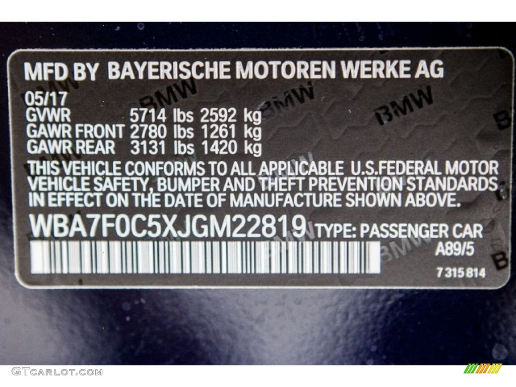 2018 7 Series Color Code A89 for Imperial Blue Metallic Photo #121576068