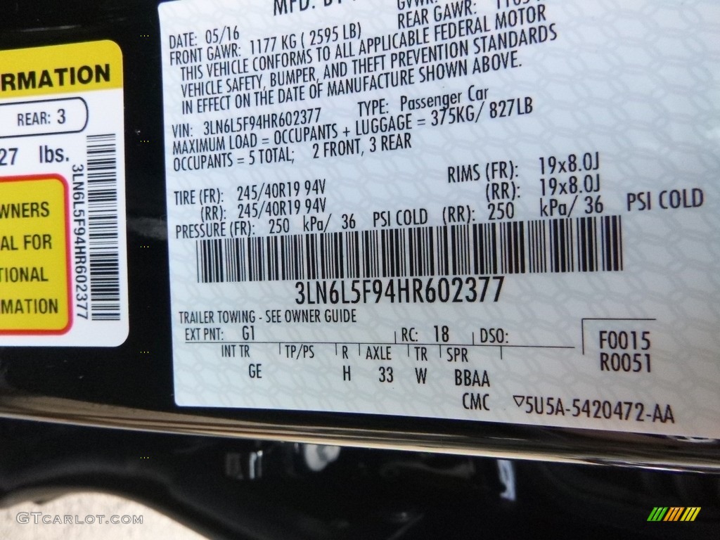 2017 MKZ Color Code G1 for Diamond Black Photo #121583823