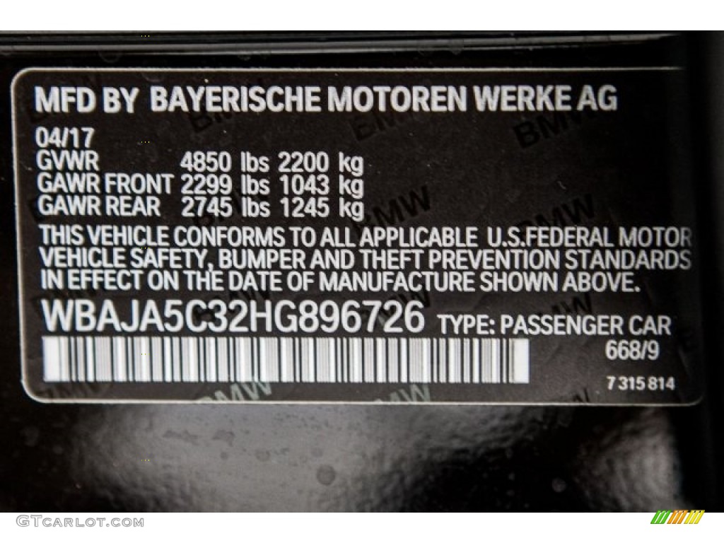 2017 5 Series 530i Sedan - Jet Black / Black photo #11