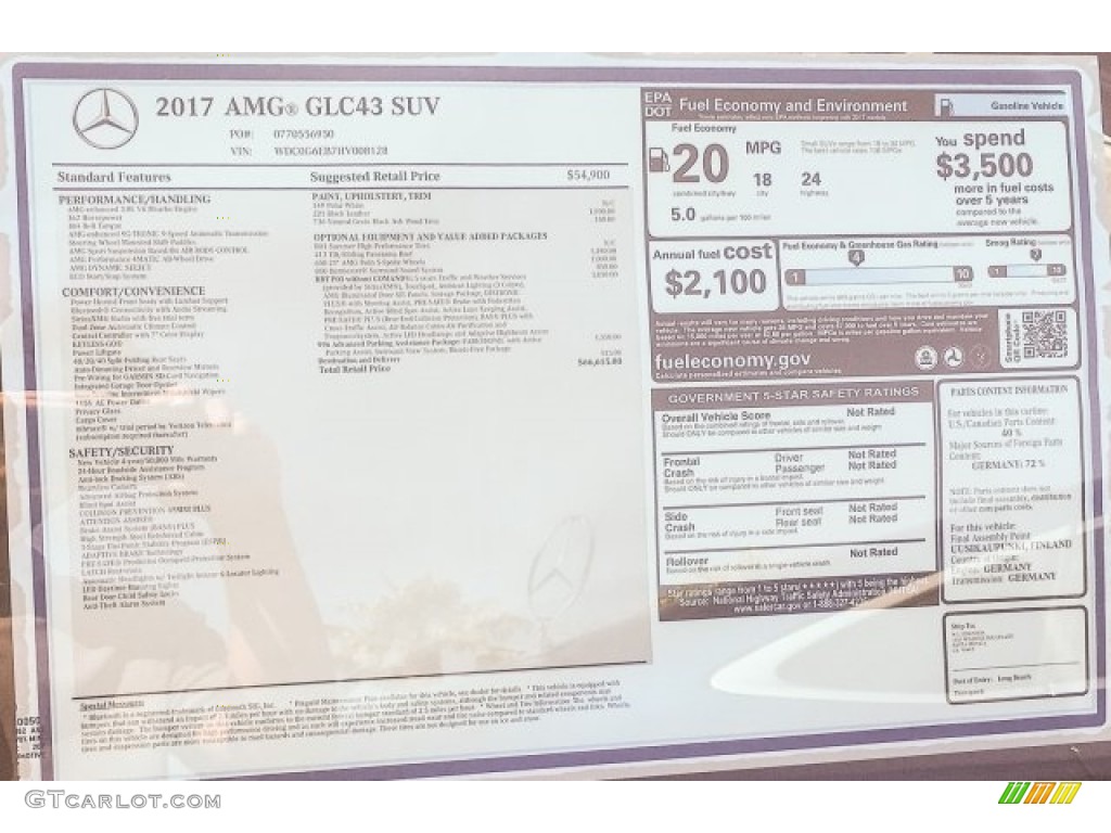 2017 Mercedes-Benz GLC 43 AMG 4Matic Window Sticker Photo #121592217