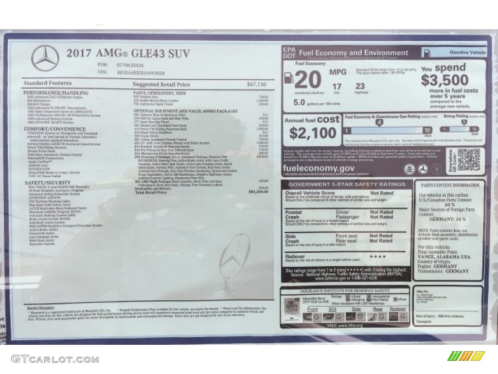 2017 Mercedes-Benz GLE 43 AMG 4Matic Window Sticker Photos