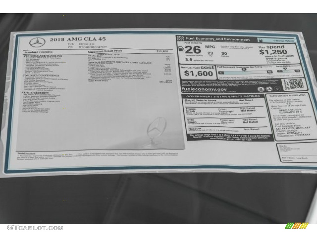 2018 Mercedes-Benz CLA AMG 45 Coupe Window Sticker Photo #121620623