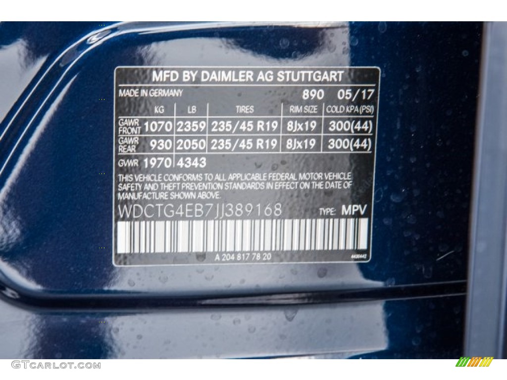 2018 GLA Color Code 890 for Lunar Blue Metallic Photo #121621267