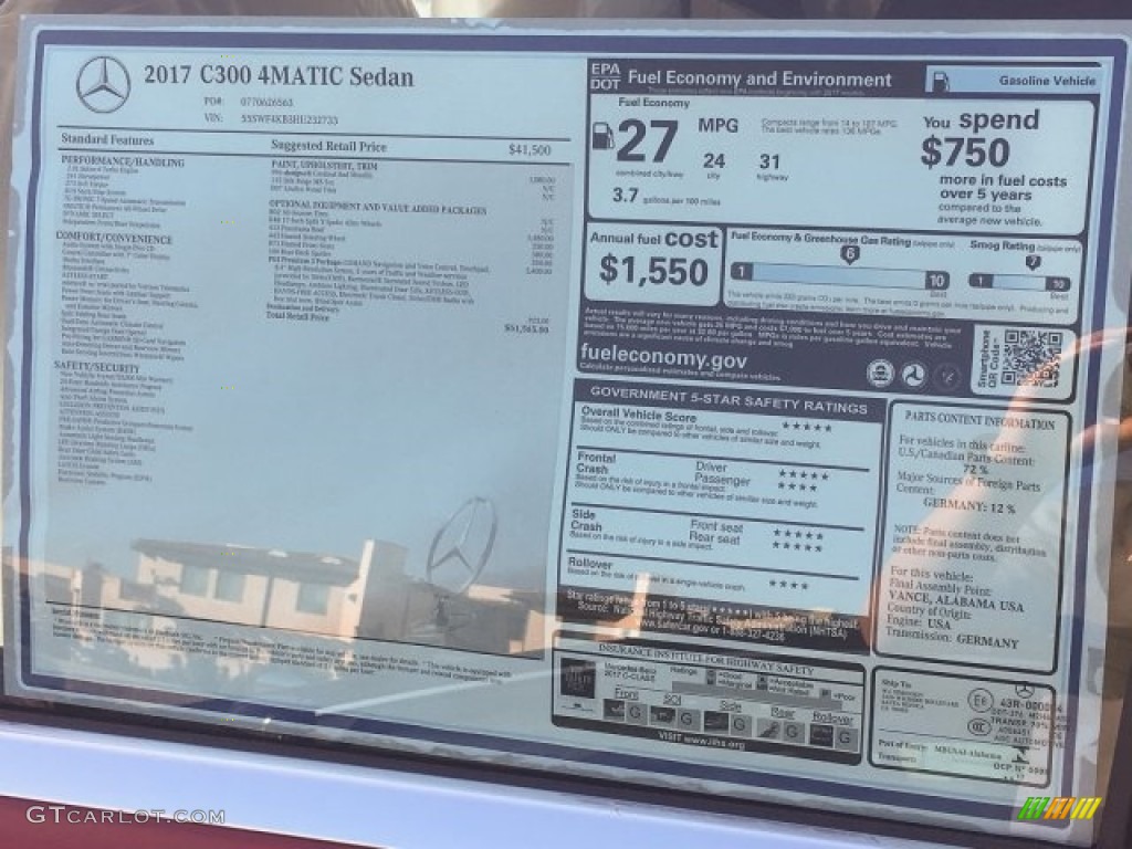 2017 Mercedes-Benz C 300 4Matic Sedan Window Sticker Photo #121624470