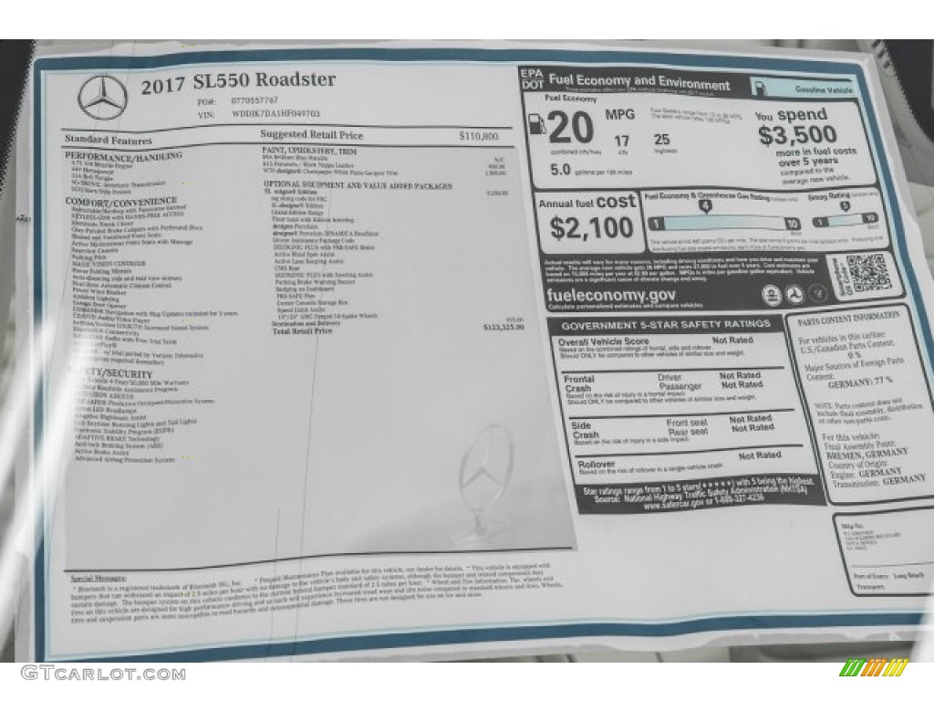 2017 Mercedes-Benz SL 550 Roadster Window Sticker Photos