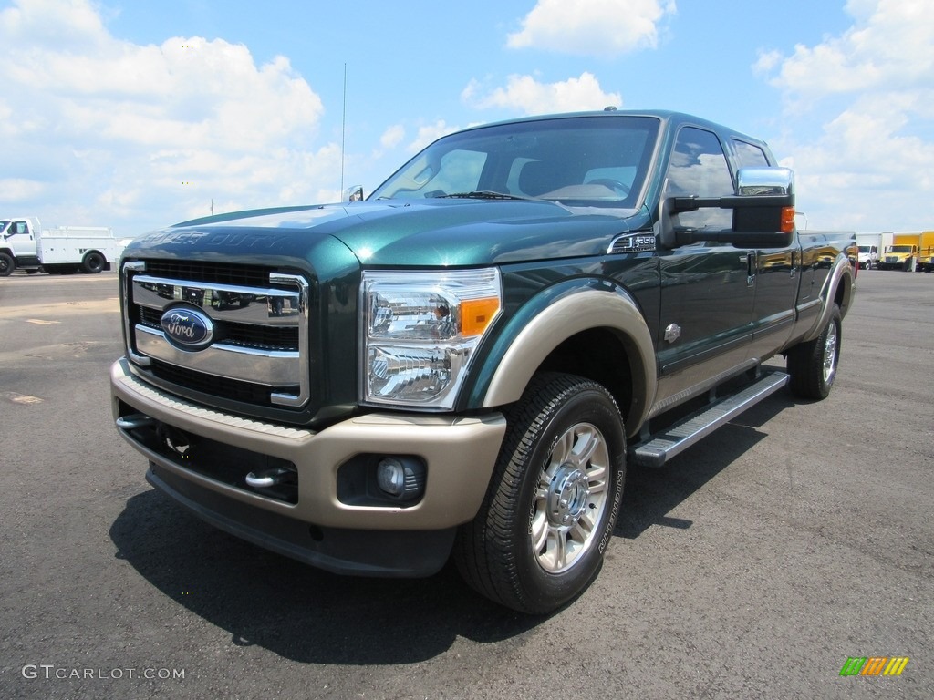 2012 F350 Super Duty Lariat Crew Cab 4x4 - Green Gem Metallic / Adobe photo #1