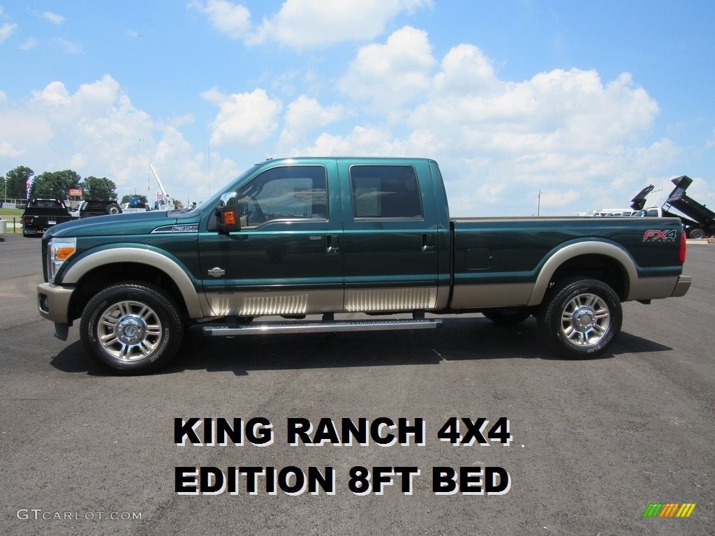 2012 F350 Super Duty Lariat Crew Cab 4x4 - Green Gem Metallic / Adobe photo #2