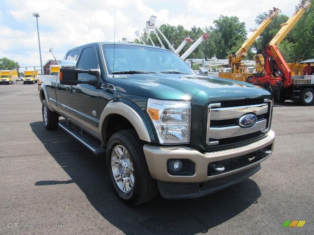 2012 F350 Super Duty Lariat Crew Cab 4x4 - Green Gem Metallic / Adobe photo #10