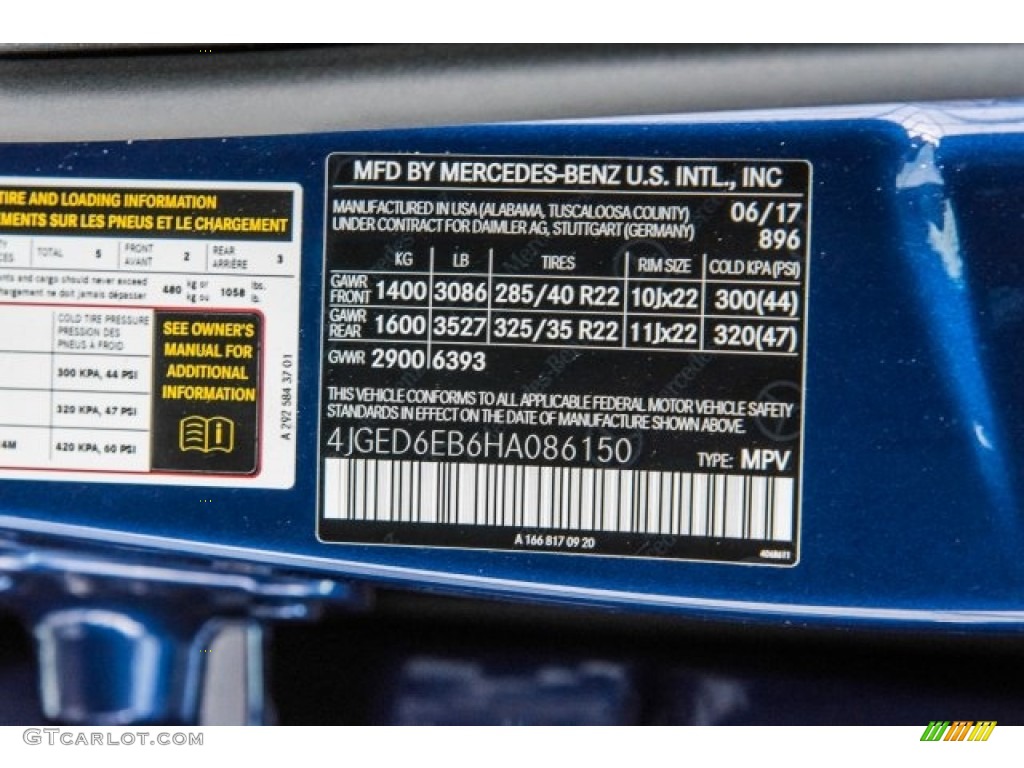 2017 GLE Color Code 896 for Brilliant Blue Metallic Photo #121638426