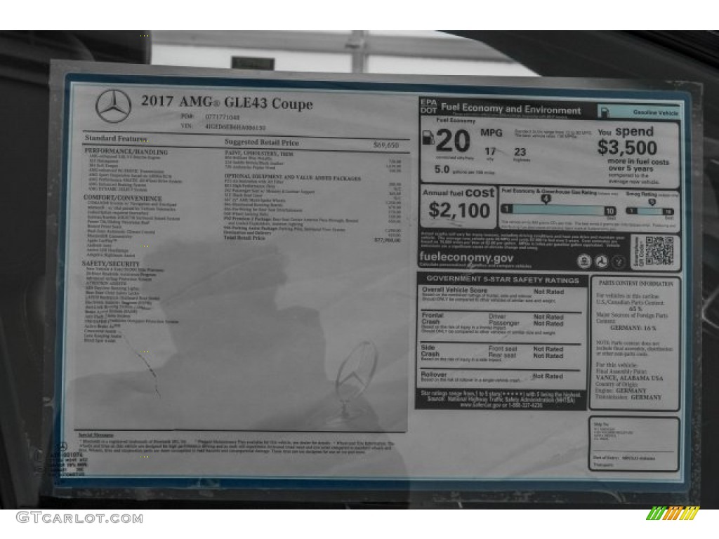 2017 Mercedes-Benz GLE 43 AMG 4Matic Coupe Window Sticker Photo #121638438