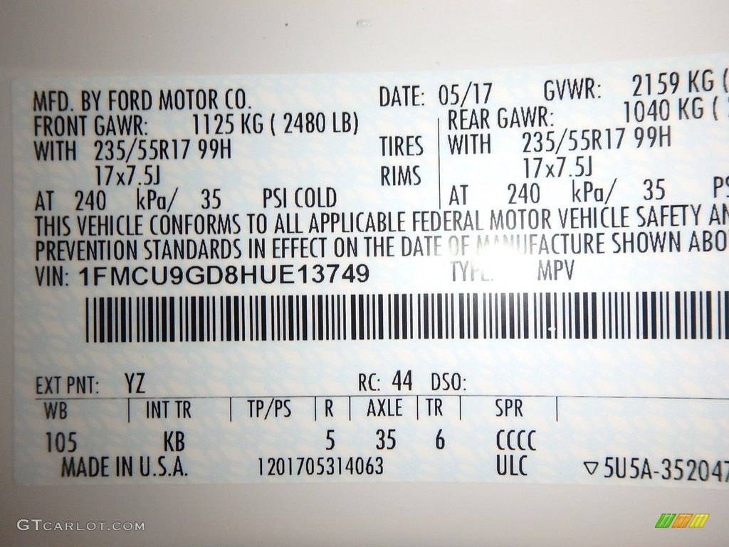 2017 Escape SE 4WD - Oxford White / Charcoal Black photo #11