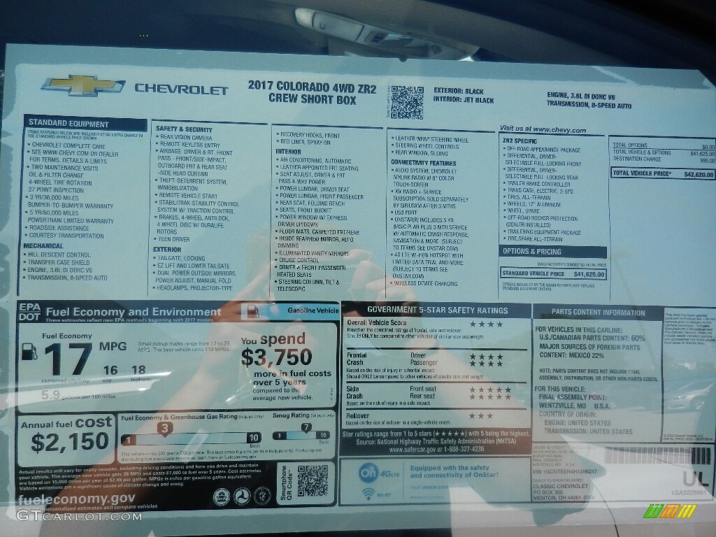 2017 Chevrolet Colorado ZR2 Crew Cab 4x4 Window Sticker Photo #121694222