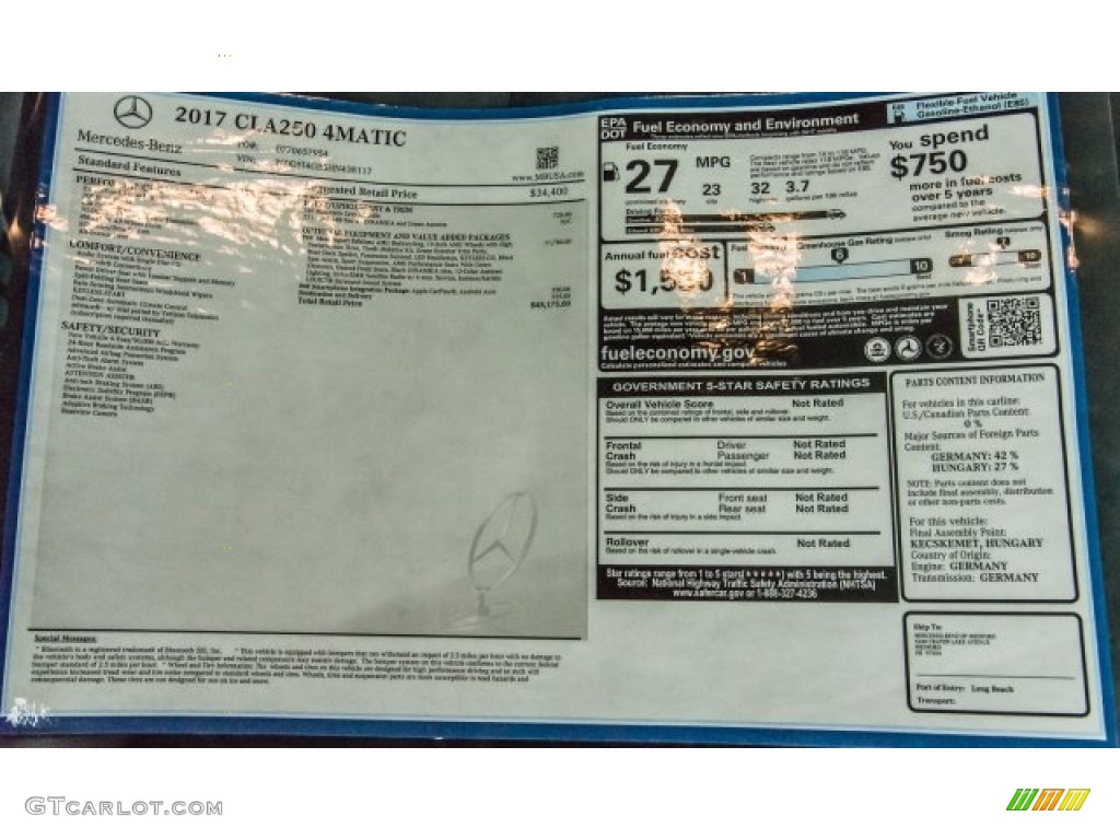 2017 Mercedes-Benz CLA 250 4Matic Coupe Window Sticker Photo #121716668