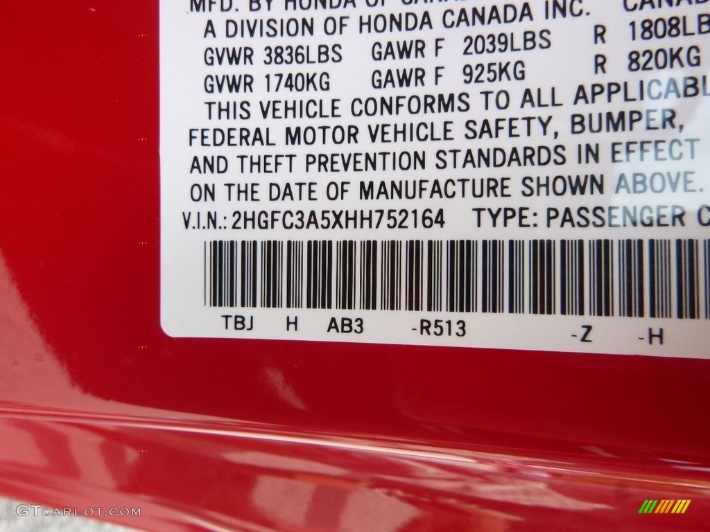 2017 Civic Color Code R513 for Rallye Red Photo #121741747
