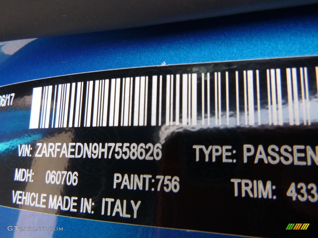2017 Giulia Color Code 756 for Misano Blue Metallic Photo #121745106