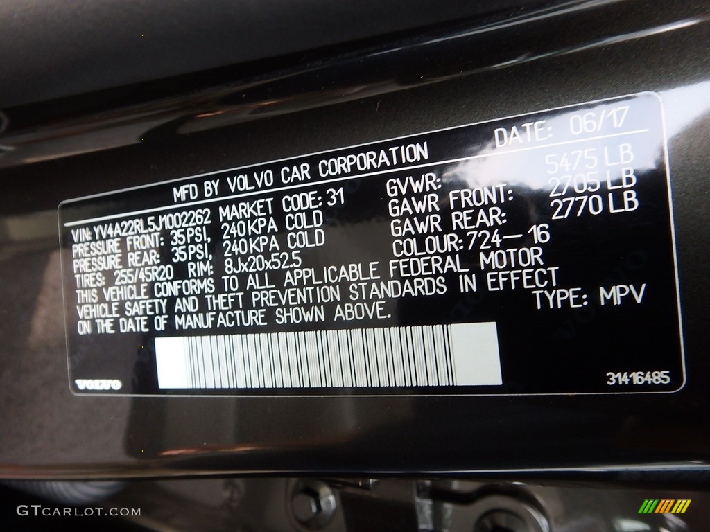 2018 XC60 T6 AWD Inscription - Pine Gray Metallic / Blonde photo #12