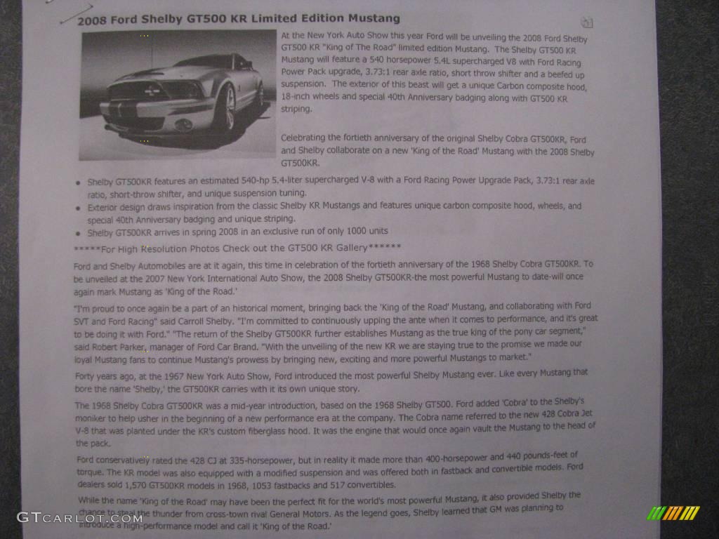 2008 Mustang Shelby GT500KR Coupe - Brilliant Silver Metallic / Black photo #14