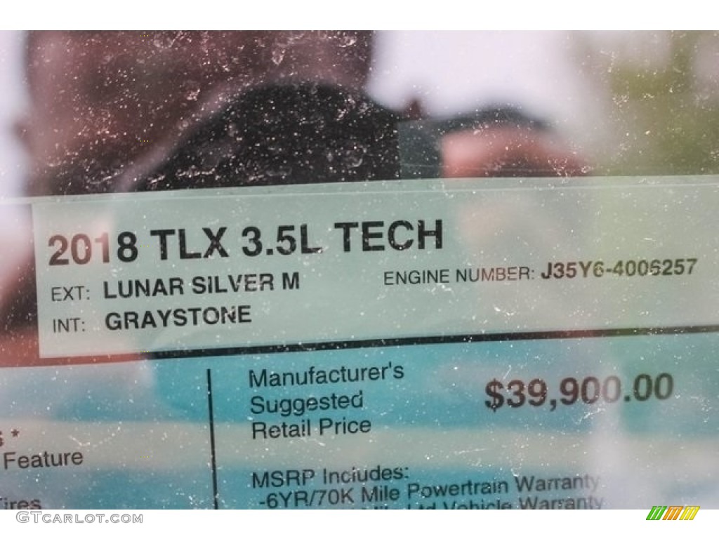 2018 TLX V6 Technology Sedan - Lunar Silver Metallic / Graystone photo #42