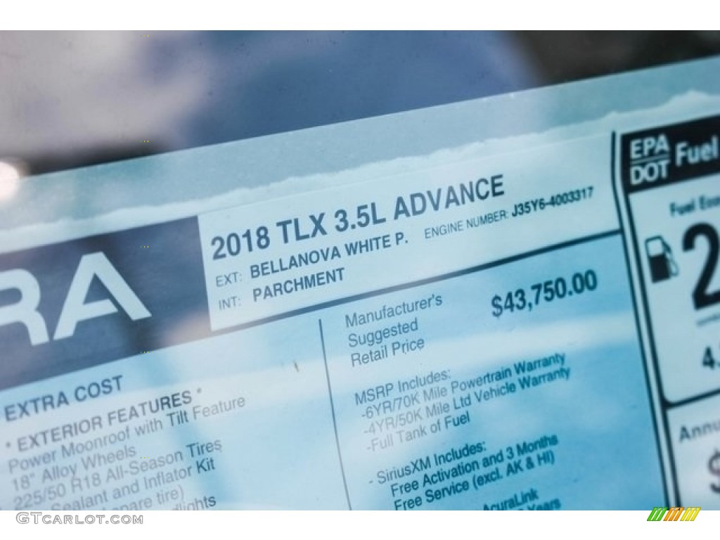 2018 TLX V6 Advance Sedan - Bellanova White Pearl / Parchment photo #44