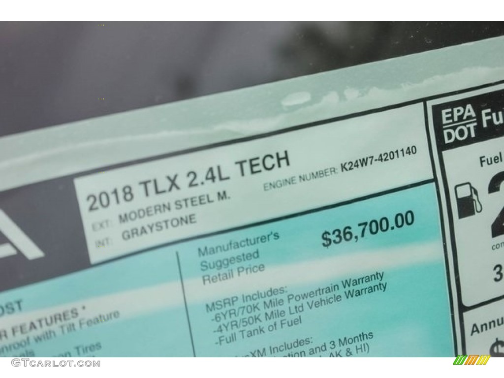 2018 TLX Technology Sedan - Modern Steel Metallic / Graystone photo #48