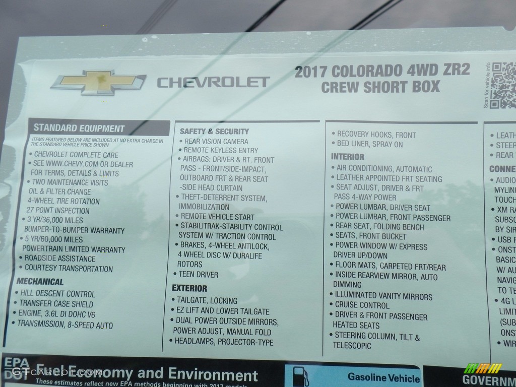 2017 Chevrolet Colorado ZR2 Crew Cab 4x4 Window Sticker Photo #121794688