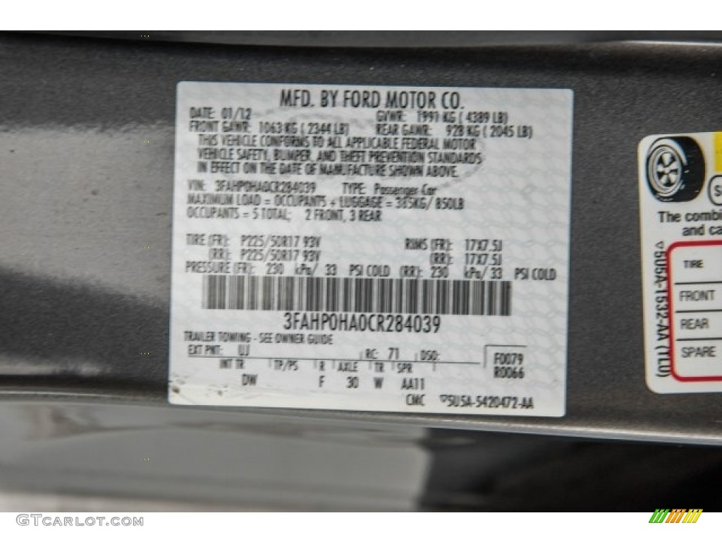 2012 Fusion SE - Sterling Grey Metallic / Charcoal Black photo #19
