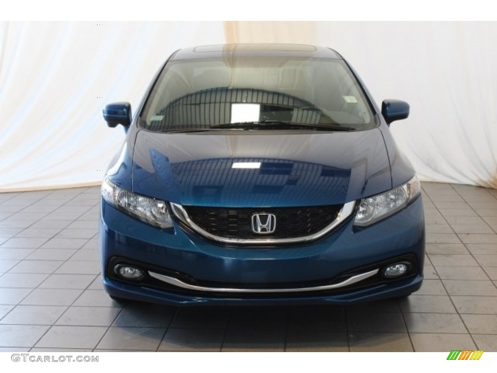 2014 Civic EX-L Sedan - Dyno Blue Pearl / Gray photo #3