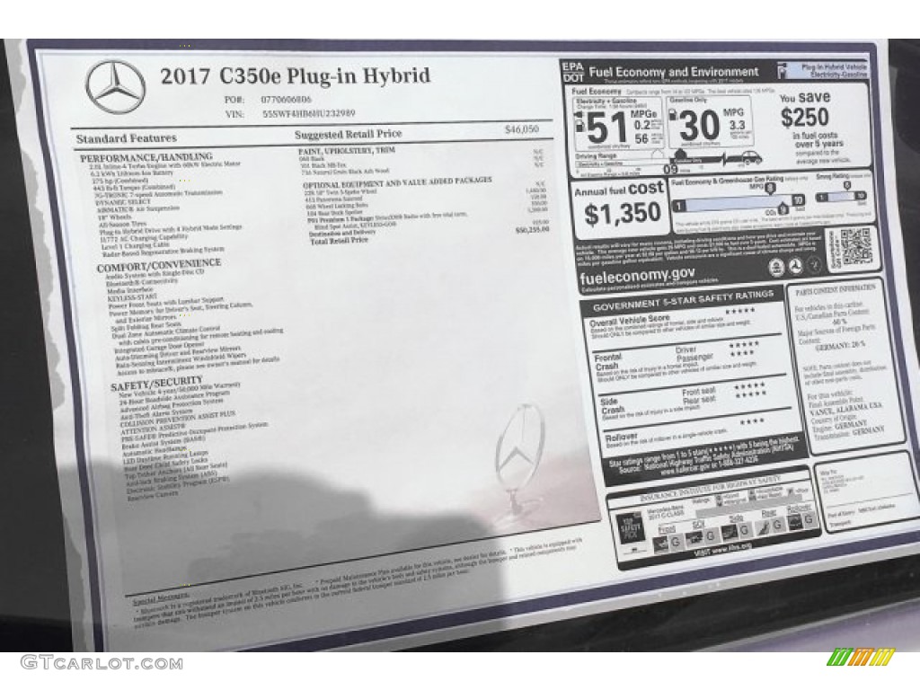 2017 Mercedes-Benz C 350e Plug-in Hybrid Sedan Window Sticker Photo #121805874