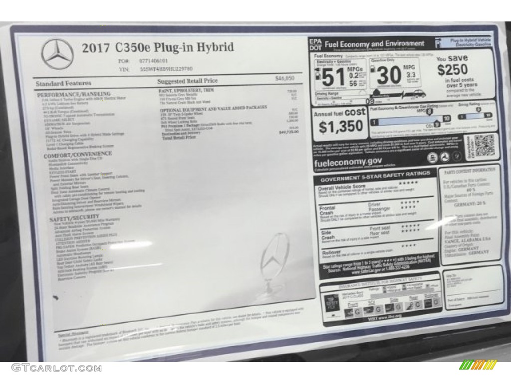 2017 Mercedes-Benz C 350e Plug-in Hybrid Sedan Window Sticker Photo #121806504