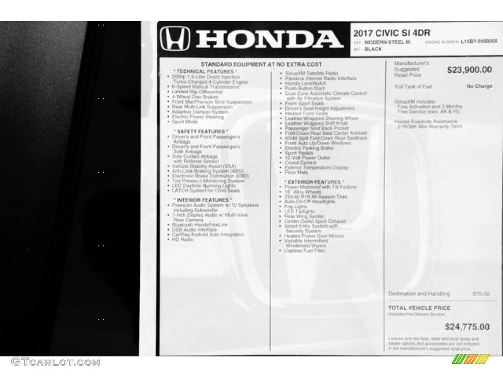 2017 Civic Si Sedan - Modern Steel Metallic / Black photo #18