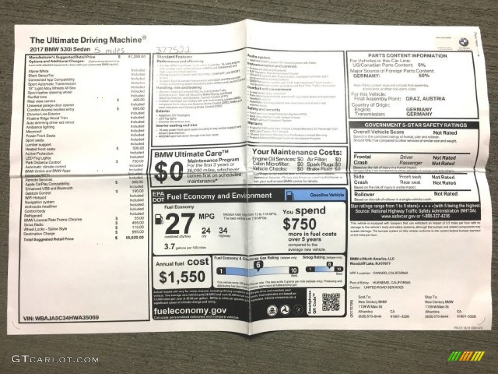 2017 5 Series 530i Sedan - Alpine White / Black photo #10