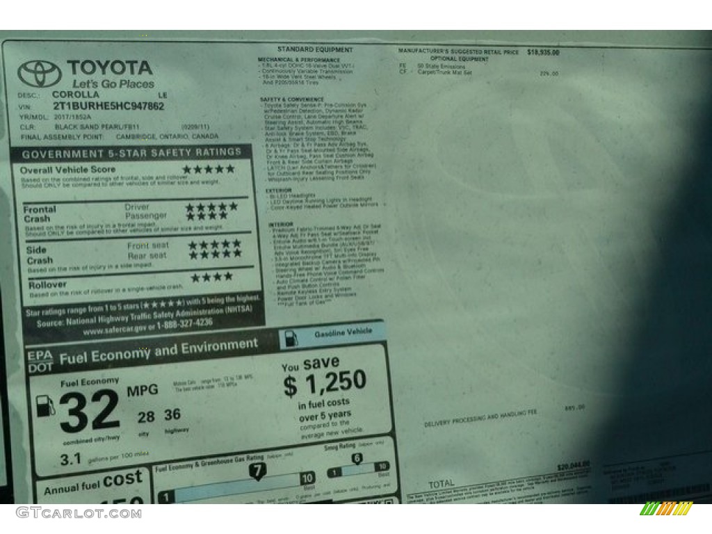 2017 Corolla LE - Black Sand Pearl / Ash Gray photo #10
