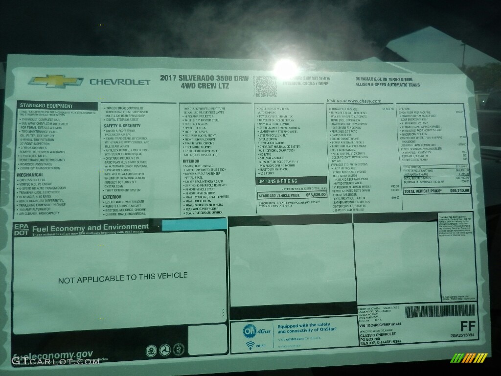 2017 Chevrolet Silverado 3500HD LTZ Crew Cab Dual Rear Wheel 4x4 Window Sticker Photo #121847759